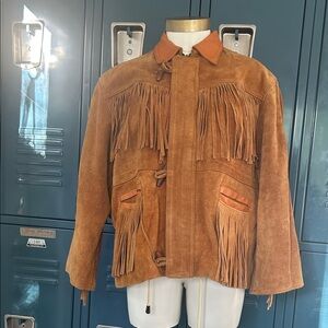 Vintage suede leather fringe jacket